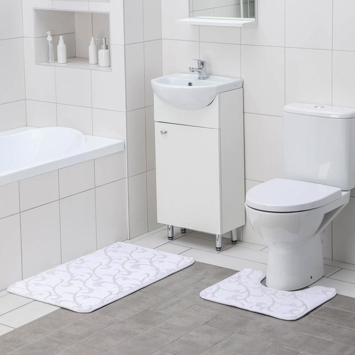 Набор ковриков для ванны и туалета Доляна «Вензель», 2 шт: 40×50, 50×80 см, цвет молочный