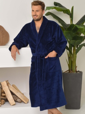 Мужской махровый халат с шалькой Melek (Синий)