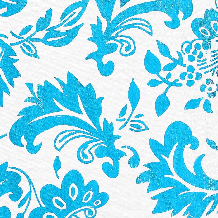 Ткань атлас на белом фоне голубой блестящий узор, ширина 150 см