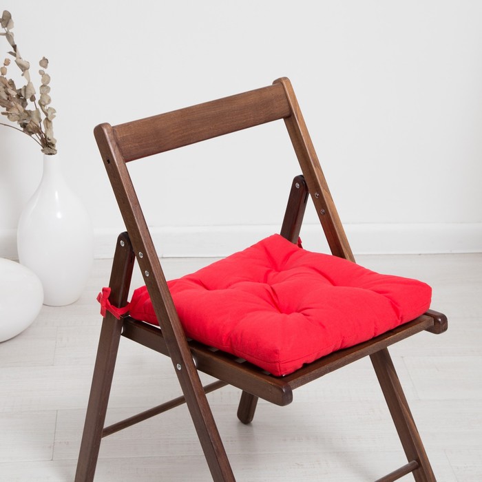 Набор подушек для стула 35х35см 2шт, цв. красный, бязь, холлофайбер