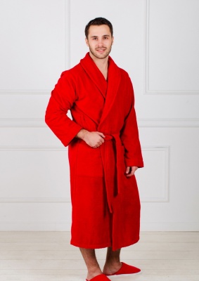 Мужской махровый халат с шалькой (Красный)