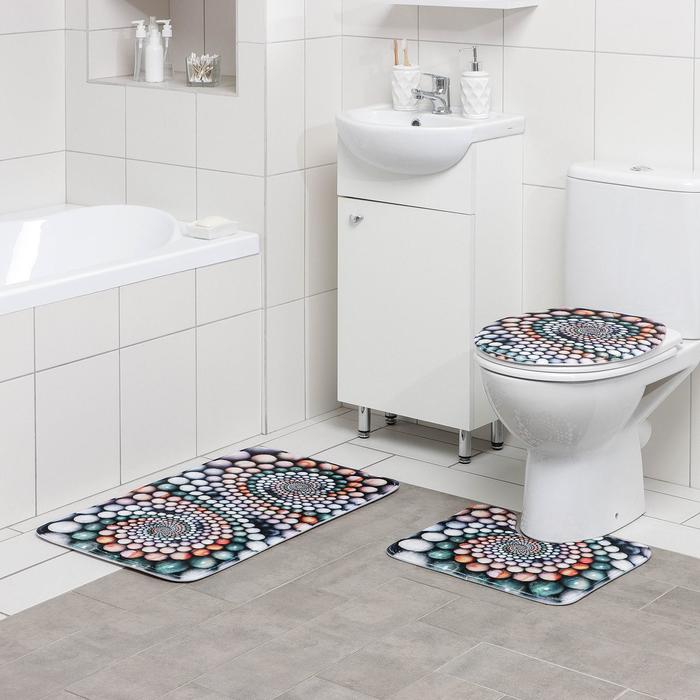 Набор ковриков для ванны и туалета «Каменные завитки», 3 шт: 35×39, 40×50, 45×75 см